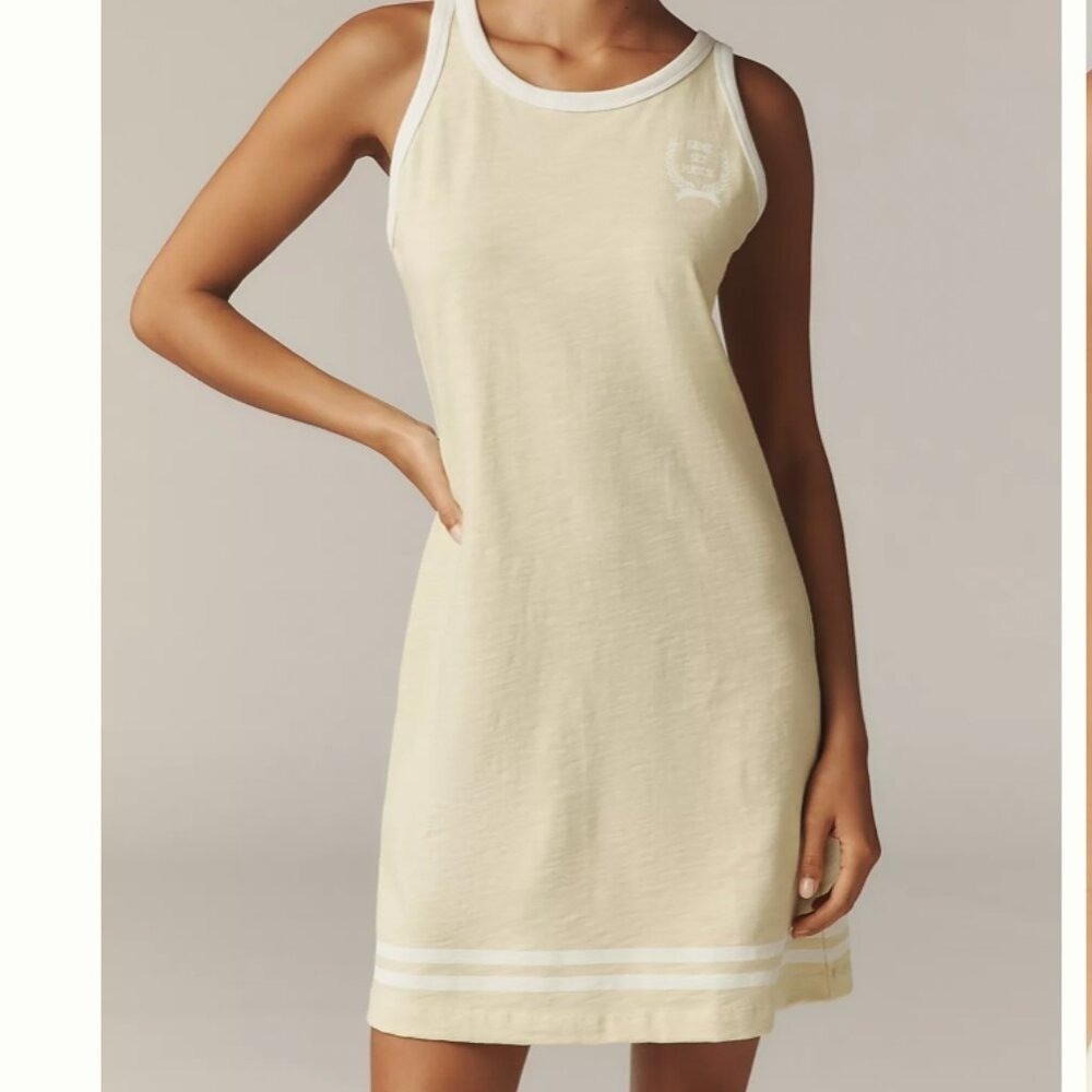 NWT Anthropologie Sundry Game Set Match Tank Dress Citrus Yellow White Stripe XS